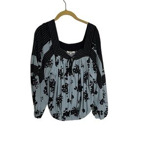 Buckle Gimmicks Blue Gray Black Floral Long Sleeve Blouse XS